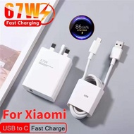 Original 67W Fast Charger TurboCharge HyperCharge 3 Pin UK Adapter+6A Type-C Cable For Xiaomi 15 14 