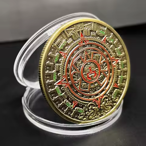 REPLICA Mexico Maya Commemorative Coin Pyramid Sundial Gold Coin Point Paint Dragon Coin Azteca