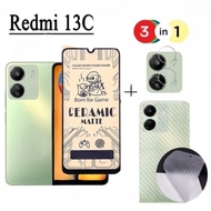 3 IN 1 Redmi 13C 12C 10C Ceramic Matte Tempered Glass for Redmi Note 13 12 11 10 Pro Plus 5G Anti-fingerprint Screen Protector