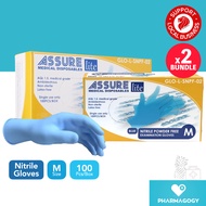 [Bundle of 2] Assure Soft Nitrile Gloves Lite Powder-Free, Blue Size M, 100pc/bx