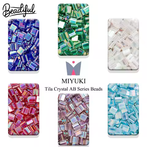 MIYUKI Tila Crystal AB Beads 10g – Japan 2-Hole Square Iridescent Transparent Beads Jewelry DIY