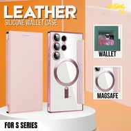 Flip Cover Magsafe Samsung S22 S23 S24 Ultra Plus FE Flip Cover Magsafe Magnetic Leather Wallet Plai