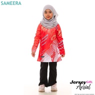 Jersey Sukan Girl Red Jersey Kanak Kanak Perempuan Baju Sukan Muslimah Budak Microfiber Merah Sublim