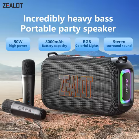 ZEALOT S85M Portable Bluetooth Speaker - 50W Powerful Bass Cannon Dual Microphones RGB Light 8000mAh