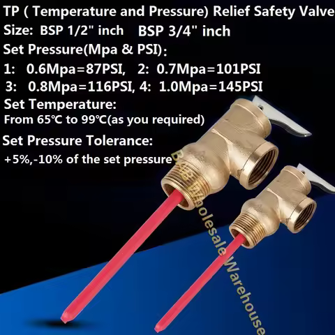 BSP1/2"3/4"inch DN15 20 TP relief safety valve 87/101/116/145PSI TP valve 0.6/0.7/0.8/1Mpa Temperatu