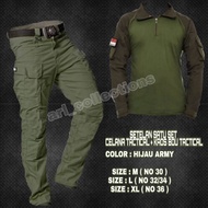 SETELAN SATU SET CELANA TACTICAL + KAOS BDU TACTICAL (HIJAU ARMY)/SETELAN LAPANGAN OUTDOOR