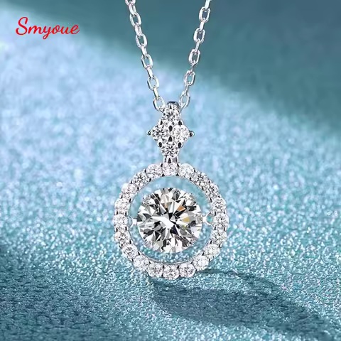 Smyoue 1/0.8 CT Moissanite Pendant For Women Simulated Diamond Necklace S925 Sterling Silver Jewelry