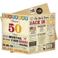 50th Birthday Card for Women Men, Happy Funny 50th Birthday Decoration for Her Him, Back In 1975 Ret