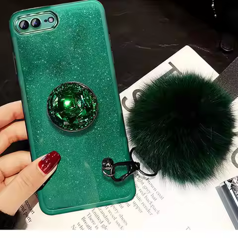 7Plus Luxury Fur Ball Lanyard Case For iphone 7 7Plus 8Plus 6Plus 8 14 Plus SE 2020 Glitter Case 8Pl