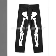 baggy jeans men y2k y2k jeans National Hip Hop Bone Print Skull Straight Wide Leg Jeans