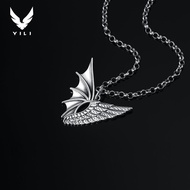 Design {Angel Devil} Wings Sterling Silver Necklace Male Summer Hip-Hop Trendy ins High Street Male Pendant