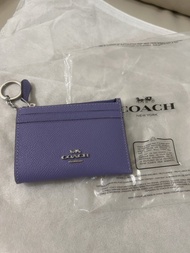COACH 紫色卡片銀包連鎖匙扣