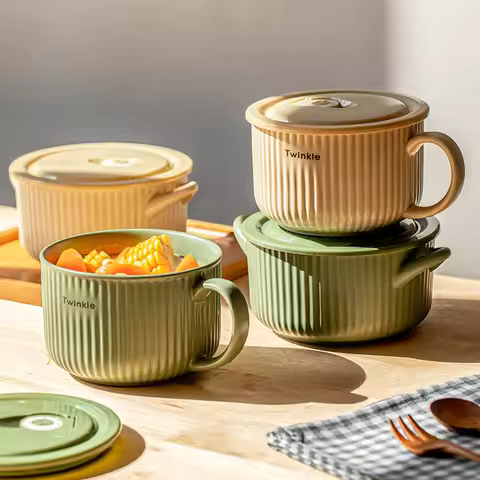 Ceramic instant noodle bowl with lid Japanese instant noodle cup instant noodle bowl canteen rice bo