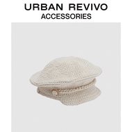 [Ready Stock] URBAN REVIVO2024 Spring New Style Ladies Mori Style Literary Crochet Newsboy Hat UAWA40072
