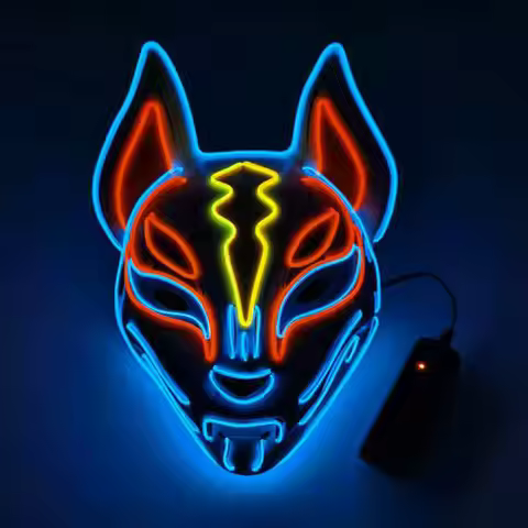 Japanese Face Decor Stage Bar Neon Fox Led Mask Light Cosplay Mask Halloween Party Rave Led Mask Dan