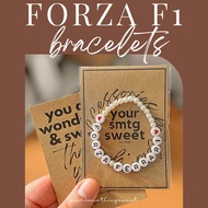 4mm of Forza Ferrari Bracelets - Elastic Off White Glass Pearl Bracelet w/ Forza-F1 Letters&Red Hear