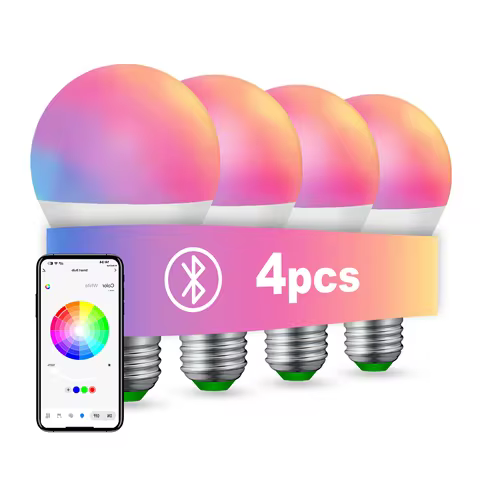 4pcs, RGBCW Smart Bulbs, Color Changing Dimmable LED Lights, Music Sync & App Control for Home Bedro