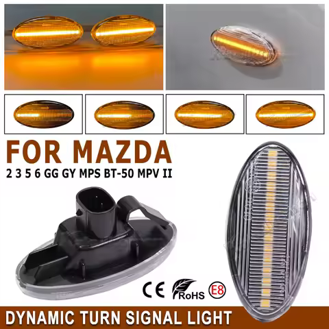 2pcs LED Side Marker Turn Signal Light For Mazda 2 3 5 6 GG GY MPS BT-50 MPV Dynamic Repeater Sequen