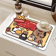 Cartoon Capybara Drainage Mats Cute Swimming Capybara Coffer Maker Pads Kitchen Counter Mat