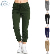 KIMI-Women Trousers Pockets Solid Color Stretch Sweatpants Elasticated Waist