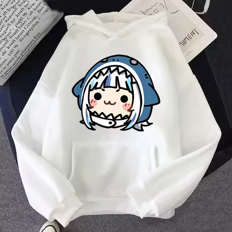 Hololive Hoodies English VTuber Gawr Gura Merch Causal Japanese Streetwear Men Long Sleeve Pullover 
