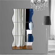 ⭐ [SG SELLER] ⭐ 6Pcs Wave Mirror Self-Adhesive Wall Sticker Home DIY Decor Modern Living Asymmetric Shape