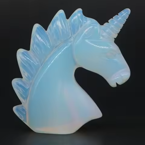 2" Unicorn Head Statue Opalite Crystal Carved Reiki Healing Quartz Stone Figurine Home Ornaments Dec
