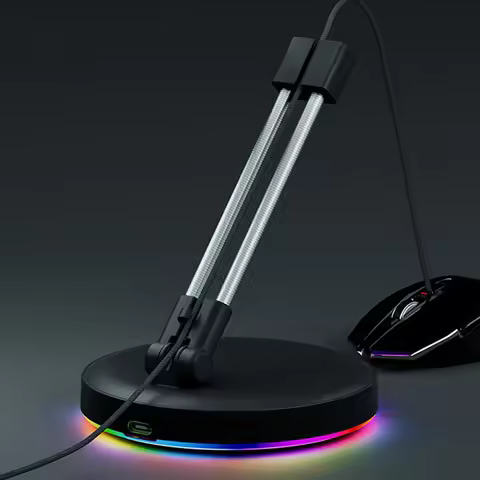 RGB Gaming Mouse Cable Holder Anti-Slip Feet Mouse Cord Management with Type-C Cable Mouse Bungee An