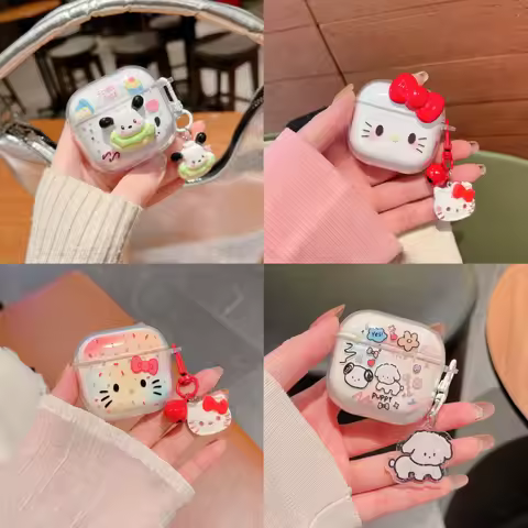 For Airpods 1 2 3 4 Pro Pro 2 Pro 3 Case Kitty Dog 3D Dolls TPU Earphone Case Accessories Cover