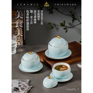 get 6% coupon + a gift] A524金边炖盅陶瓷即位盅燕窝碗糖水甜品碗佛跳墙隔水炖一人份炖品 NQGY