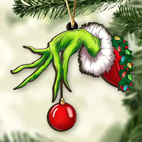 WELBACK 1Pcs Christmas Tree Hanging Pendants Grinch Ornaments Acrylic Funny Green Hair Monster Chris