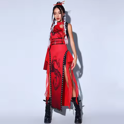 Kpop Jazz Dance Clothes Women Nightclub Gogo Dance Costume Singer Dj Performance Suit Red Stage Wear