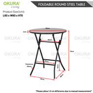 OKURA Foldable Round Steel Table Portable Coffee Dining Outdoor Table Furniture Meja Bulat