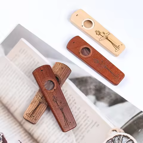 Wooden Kazoo Engraving Wood Harmonica With Metal Box Orff Instruments For Adult Kid Small Saxophone 