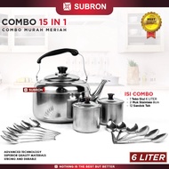 SUBRON PAKET COMBO Hemat Teko Peluit Bunyi Muk 8CM Tutup Sendok Minuman Kopi Teh Stainless