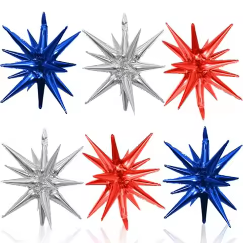 6PCS Star Balloons, 22Inch Huge Red Blue White Star Balloons Spike Cone Balloon for 4th of July Inde