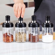 Glass spice jar, Spice jar with smart spoon, spice jar