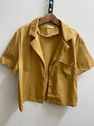 日本品牌retro girl黃色短袖硬挺布料外套罩衫