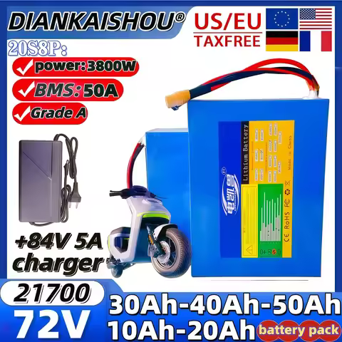 21700 Lithium battery pack 72V 50Ah 40Ah 30Ah 20Ah 10Ah With 50A BMS 2000W~3800W For E-tools motorcy