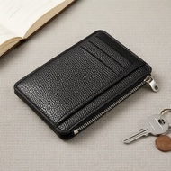 Unisex Litchi Texture Card Case - Compact Zip Wallet with Roomy Multi-Card Slots & Coin Pouch