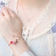 情人節套裝 : 紅粉玫瑰園鍍玫瑰金手鐲 及 愛心鋯石S925項鍊