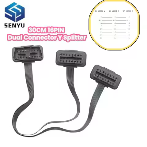 16pin 30cm OBD2 Extension Cable Dual Connector Y Splitter Male to Female Connection OBD 2 Car Tool 2