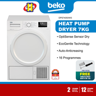 Beko Dryer (7KG) Inverter AquaWave EcoGentle OptiSense Sensor Heat Pump Dryer DPS7405XW3