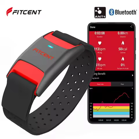 FITCENT Armband Heart Rate Monitor ANT+ Bluetooth5.0 Rechargeable Optical HR Sensor for Polar Wahoo 
