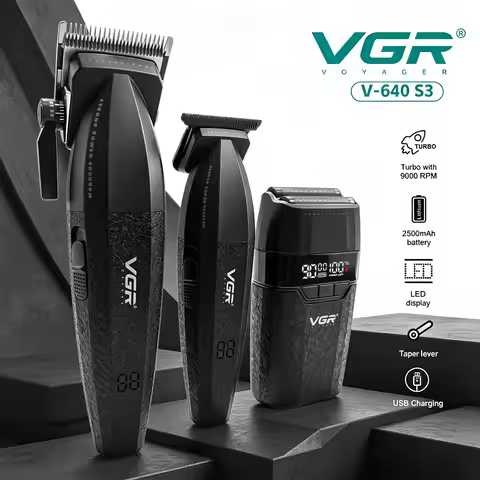 VGR Hair Trimmer Professional Hair Cutting Machine 9000 RPM Barber Shaver Cordless Hair Clipper LED 