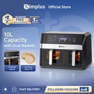 Simplus Air Fryer | 2800W丨Dual Baskets | 10L Ultra Large Capacity | LCD Screen | 11 Preset Programs 