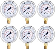6 Pcs 0-100 Psi Glycerin Liquid Filled Pressure Gauge 2.5'' Dial Liquid Filled Gauge 1/4" NPT Brass