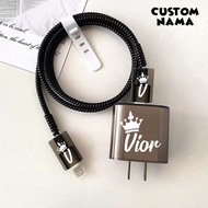 Black Straight Charger Case with Custom Name and White Font Compatible for Charger iphone, Vivo, Xia