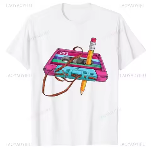 70's 80's 90's Vintage Cassette Tape Pencil Music Mixtape Printed T-Shirt Funny 40th 50th 60th 70th 