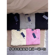 Z0FK Ralp * LLL Scanable Code Embroidery Retro Twist Long Sleeve V-Neck Knitted Cotton Sweater All-M